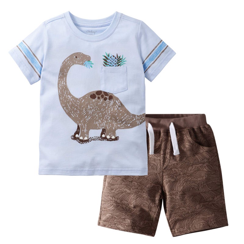 Little Bitty 2T Boy Clothes Toddler Boys Summer Outfits Cotton Short Sleeve Dinosaur T-Shirt & Shorts Set,Dinosaur-2-3Y - Image 2
